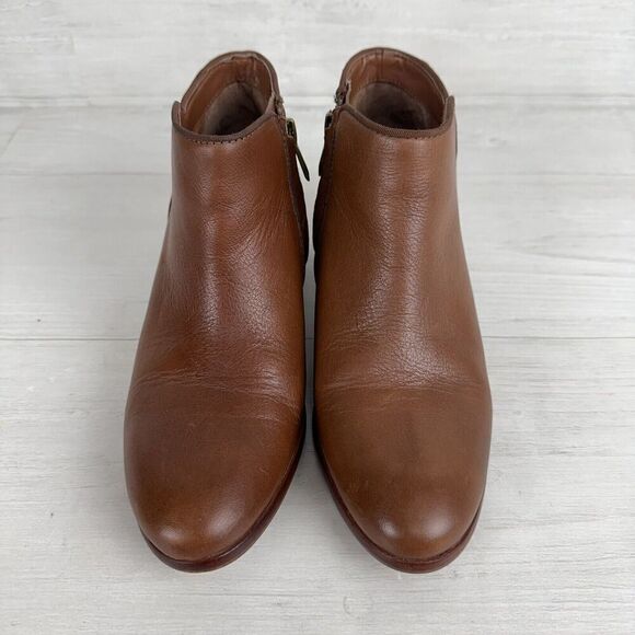 Sam Edelman Women 7 Petty Boots Brown Leather Bootie Block Low Heel Side Zip - Picture 3 of 14